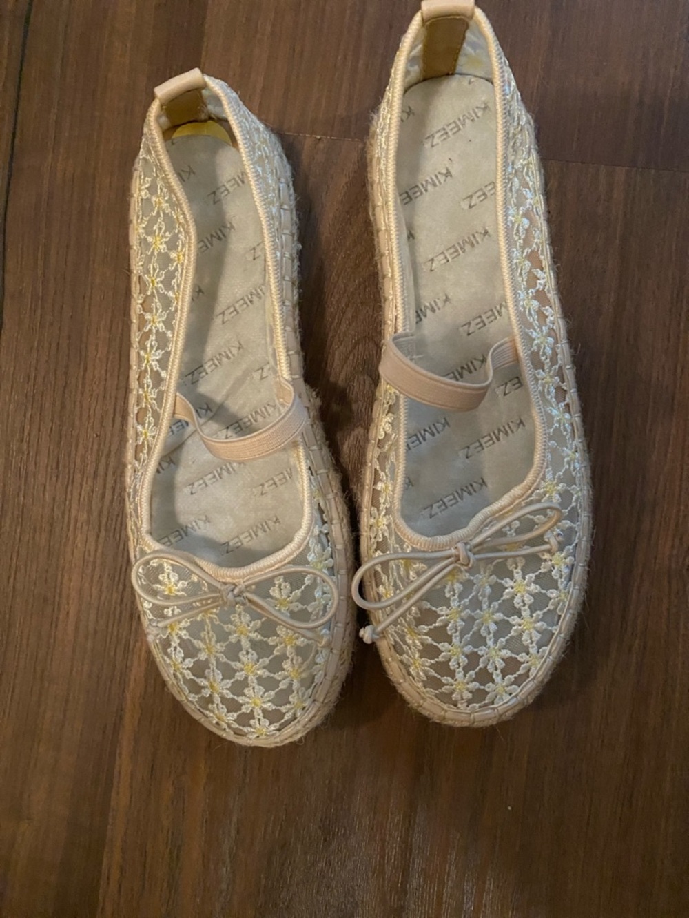 Beige Floral Mesh Ballet Flats